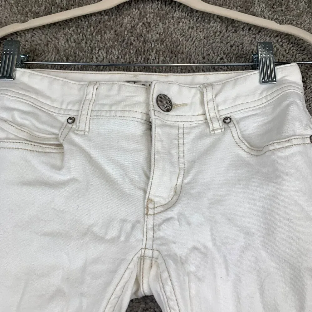 Free People Cropped Jeans White 5-Pocket Chewed Hem Distressed, Size 24 - Picture 2 of 16